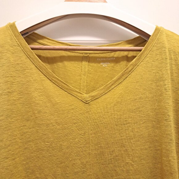 Eileen Fisher Organic Linen Jersey V-Neck Tee LemonDrop Size XL - Picture 3 of 8